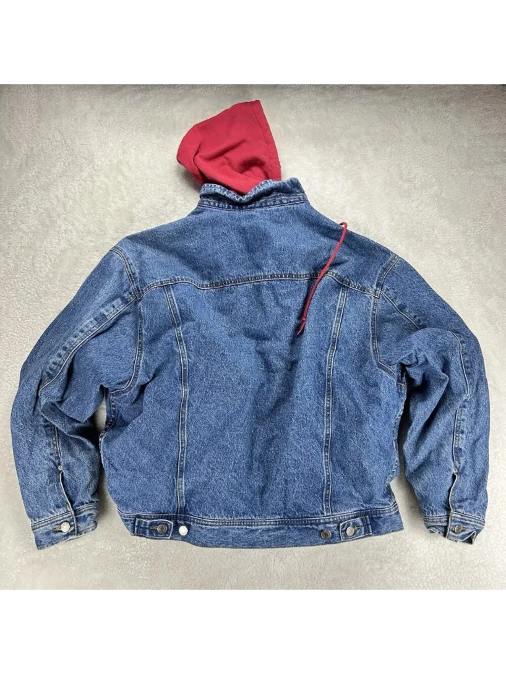 GAP Denim Jean Jacket Vintage 90s Red Hoodie Trucker Western Blue “Read”